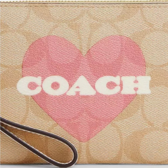 NWT-Coach-Corner Zip Wristlet-Signature Canvas & Heart ❤️ Print-$88 - Picture 6 of 8